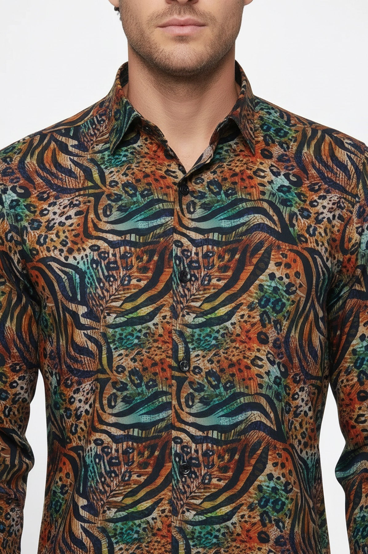 Animal Patterned Long Sleeves Multicolor Men Shirt - Wessi