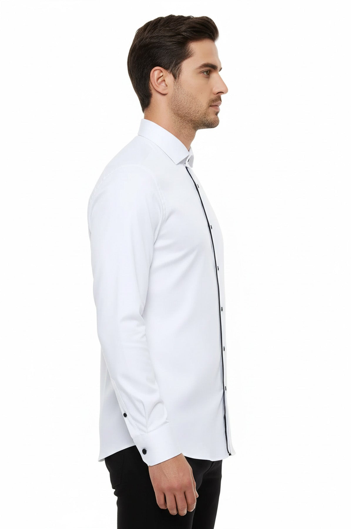 Black Buttoned Long Sleeves White Men Tuxedo Shirt - Wessi
