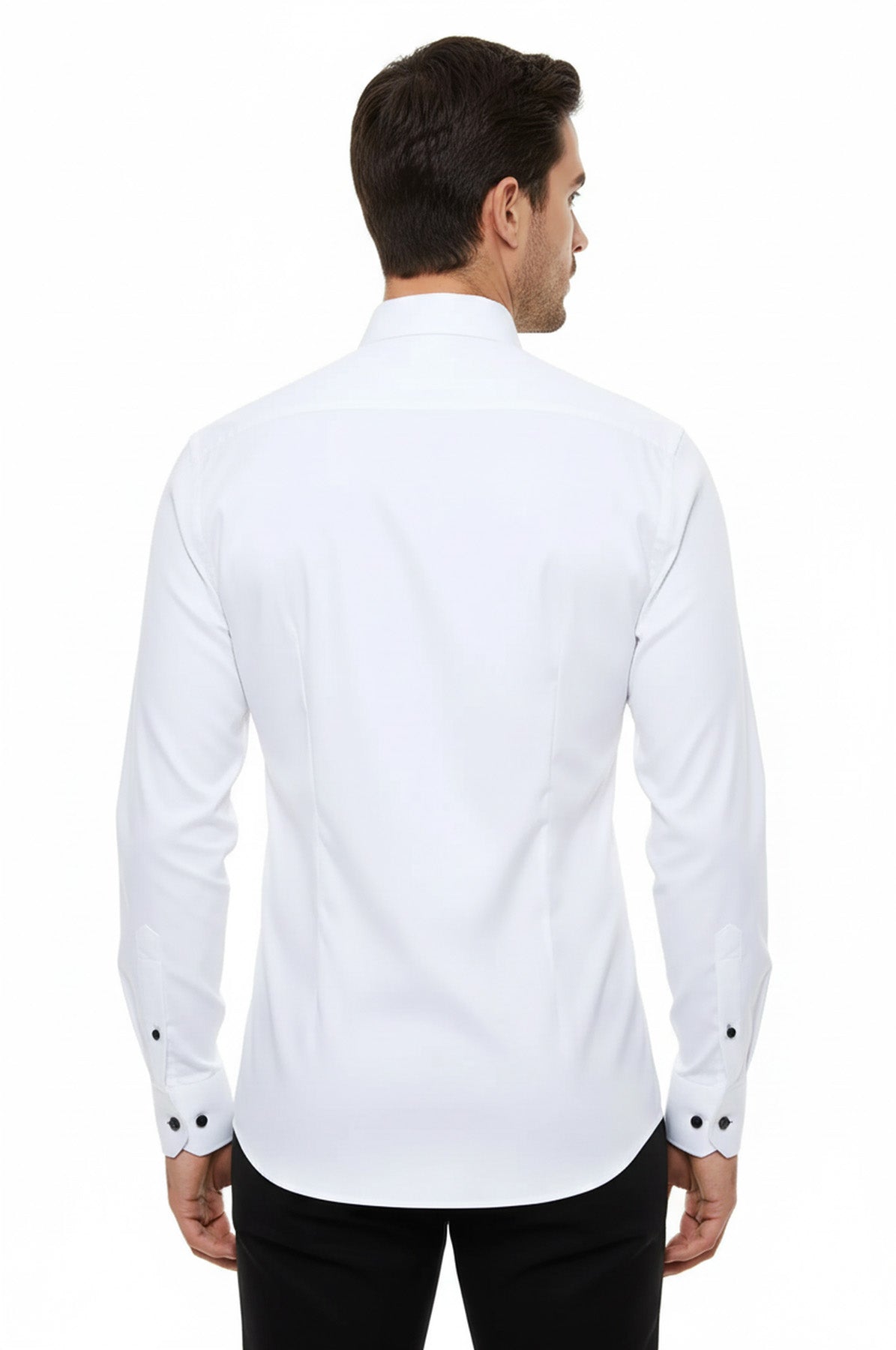 Black Buttoned Long Sleeves White Men Tuxedo Shirt - Wessi