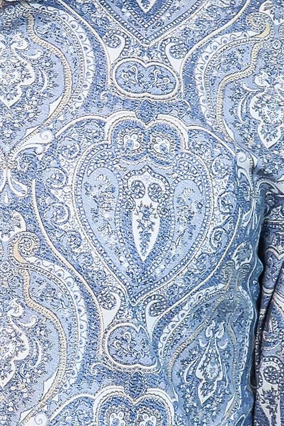 Blue Damask Pattern Slim Fit Shirt - Wessi