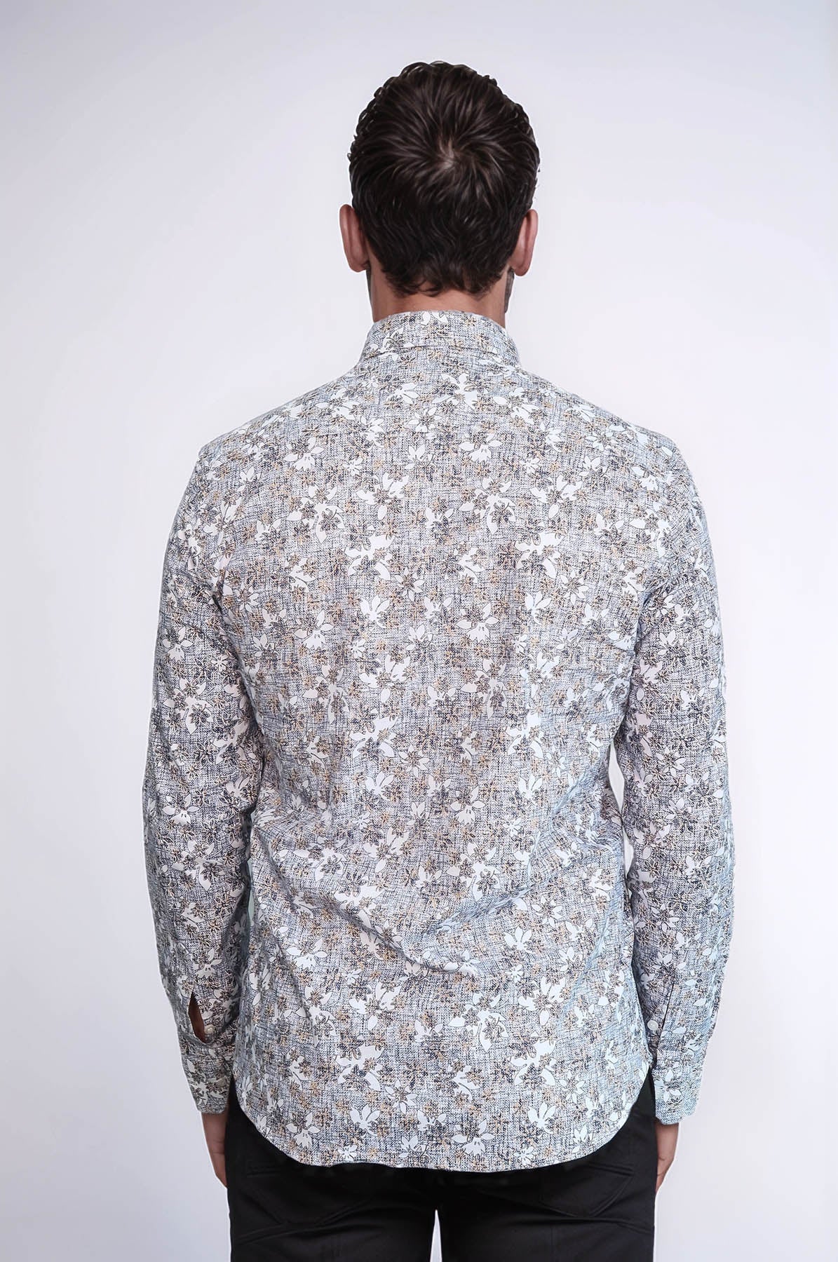 Bloom Patterned Grey Slim Fit Shirt - Wessi