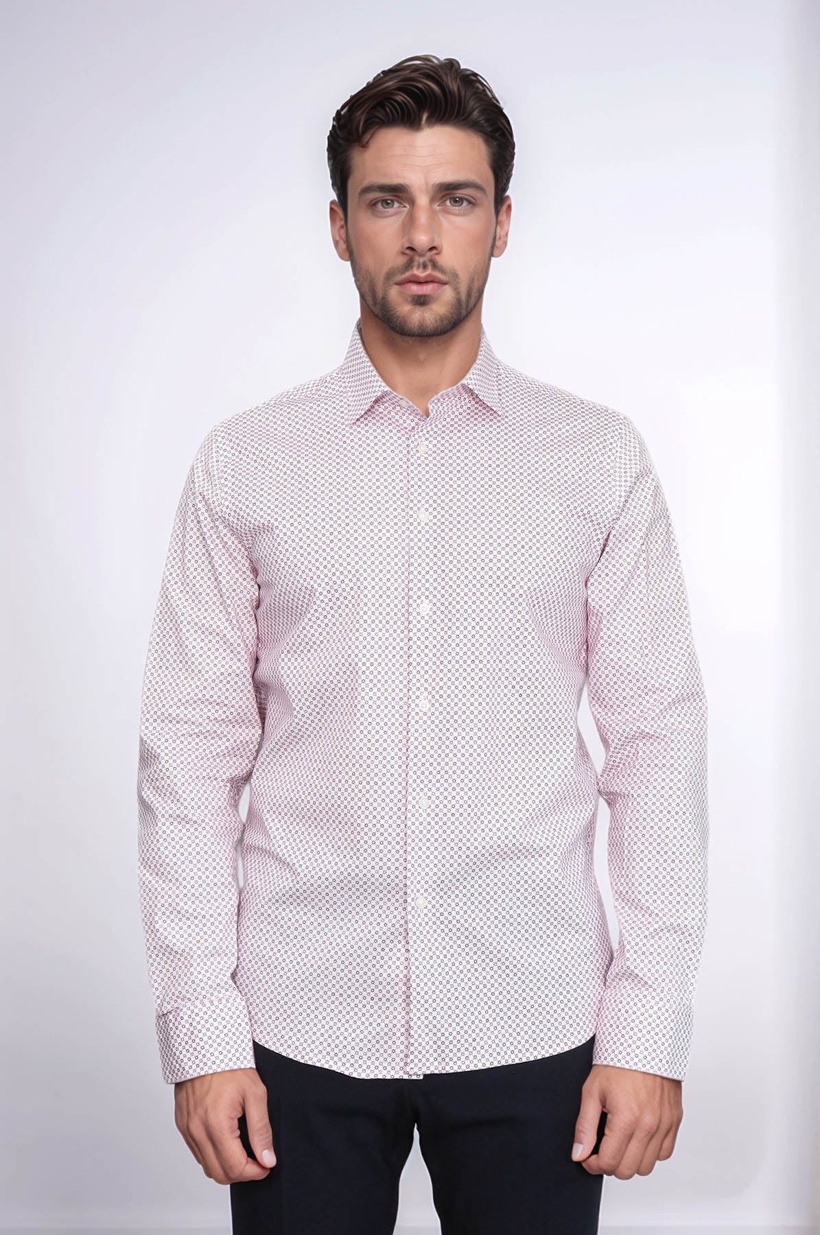 Claret Red Tiny Check Patterned Slim Fit Men Shirt - Wessi