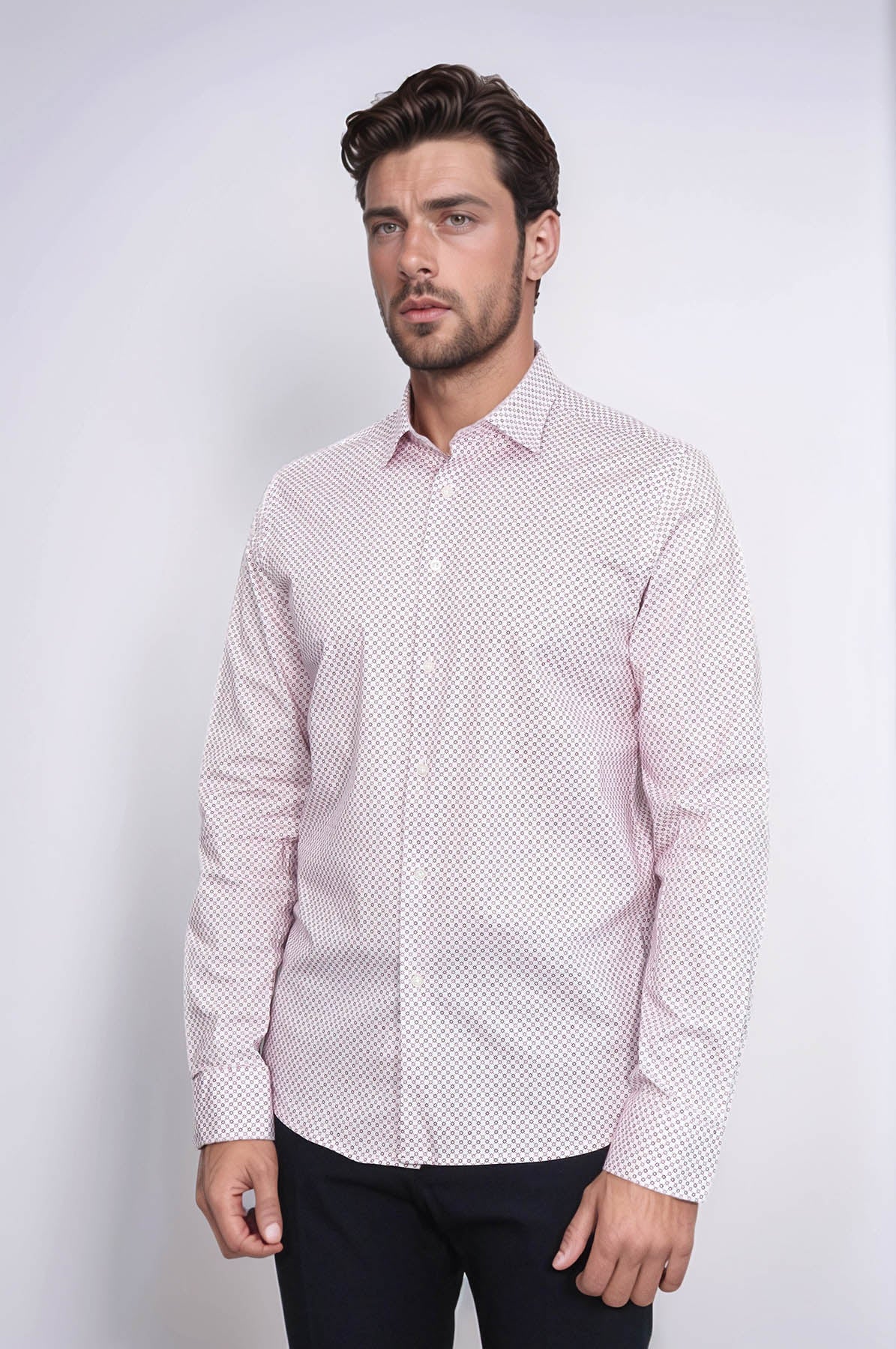 Claret Red Tiny Check Patterned Slim Fit Men Shirt - Wessi