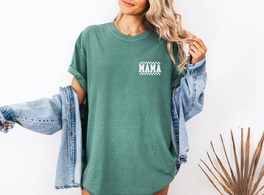 Mama Retro Plaid Checkered Front and Back Comfort Colors T Shirt