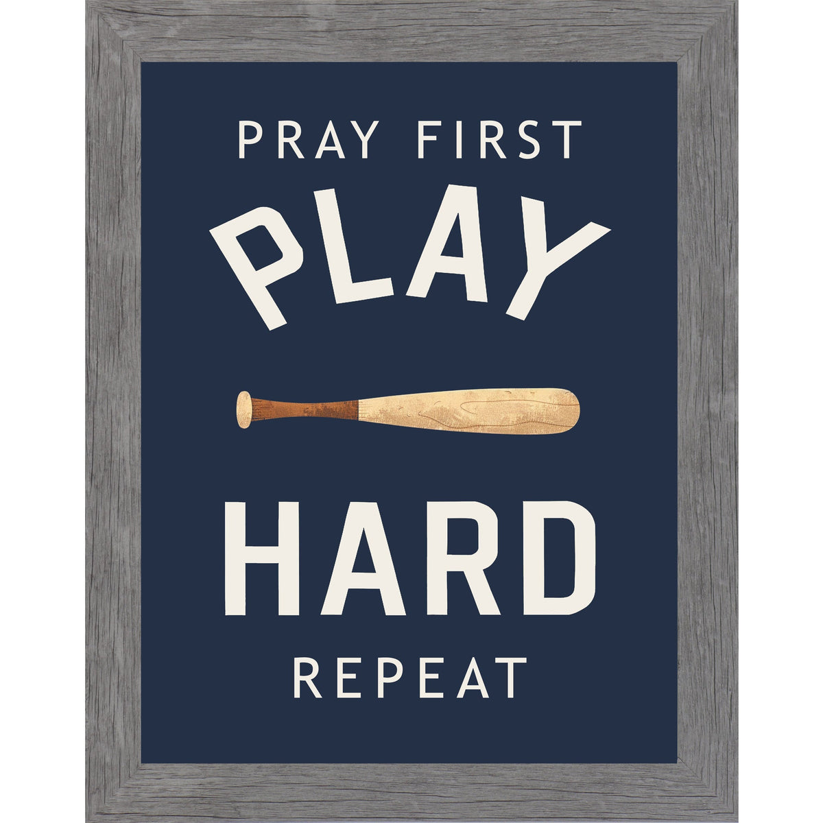 Pray First Play Hard Repeat Baseball Wall Art – Christian Sports Boys Room Decor (SB258)