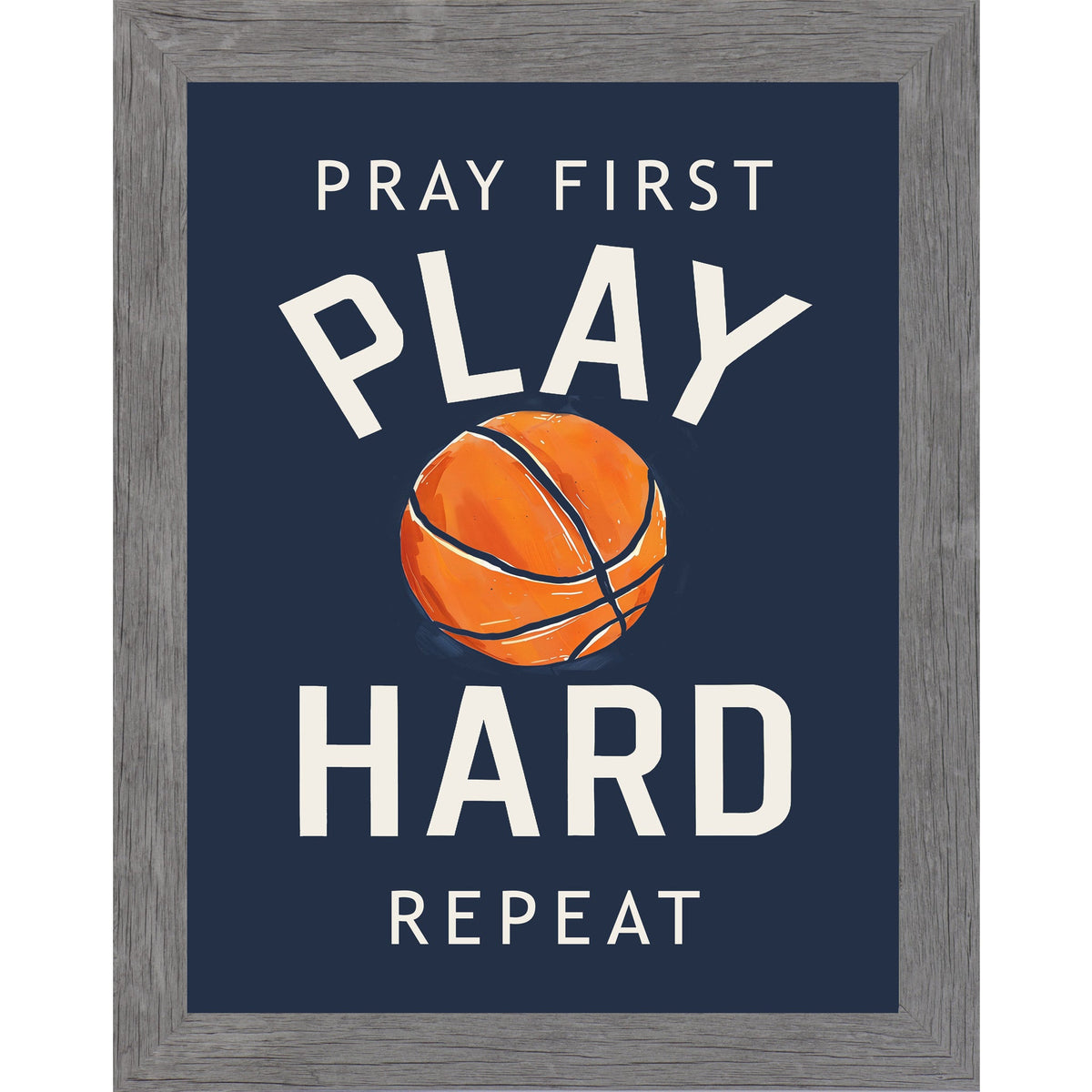 Pray First Play Hard Repeat Basketball Wall Art – Christian Sports Boys Room Decor (SB259)