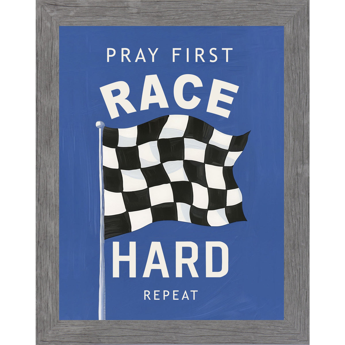 Pray First Race Hard Repeat Wall Art – Christian Racing Bedroom Decor (SB264)