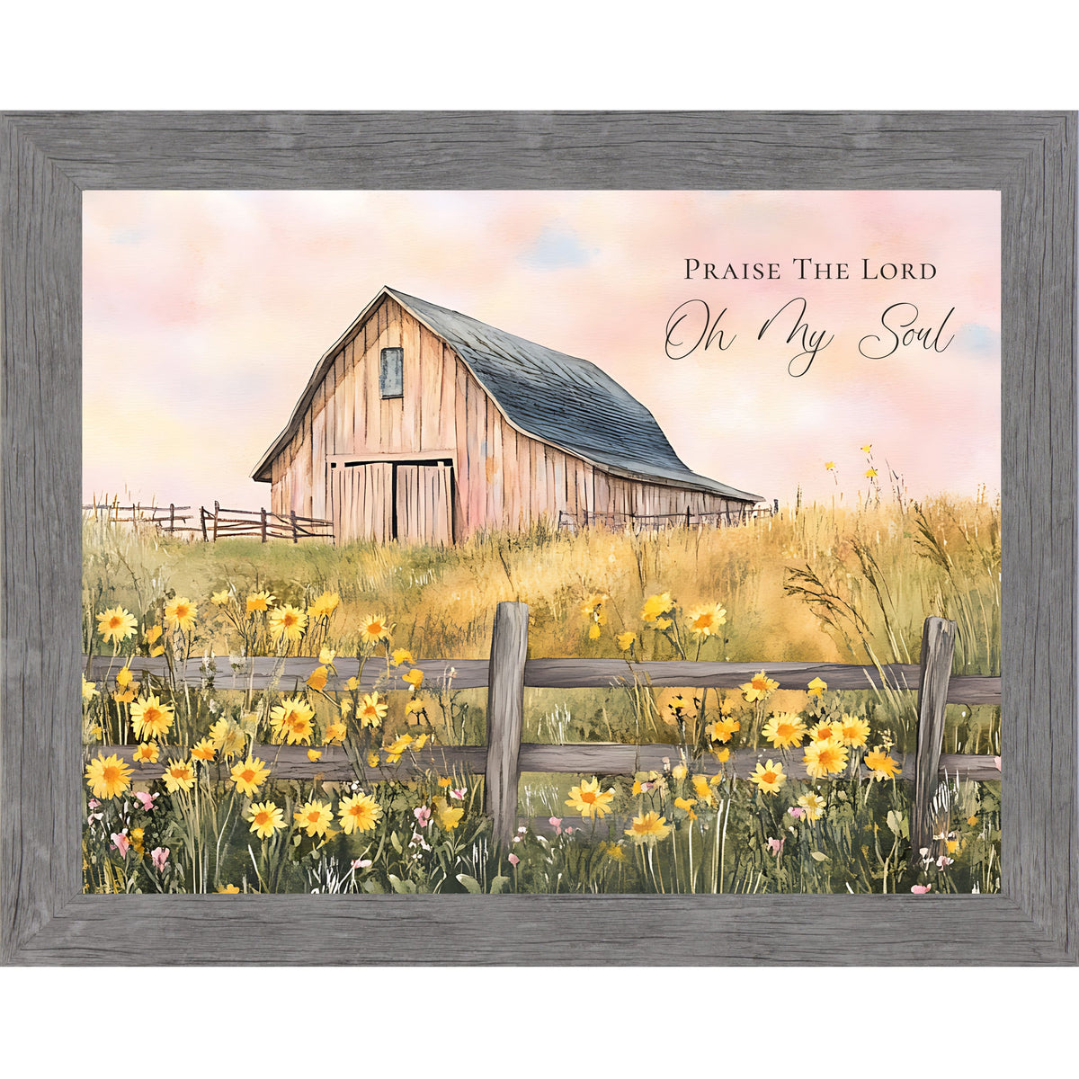 Praise The Lord Oh My Soul Wall Art – Christian Farmhouse Barn Sunflower Landscape Framed Decor (SB254)