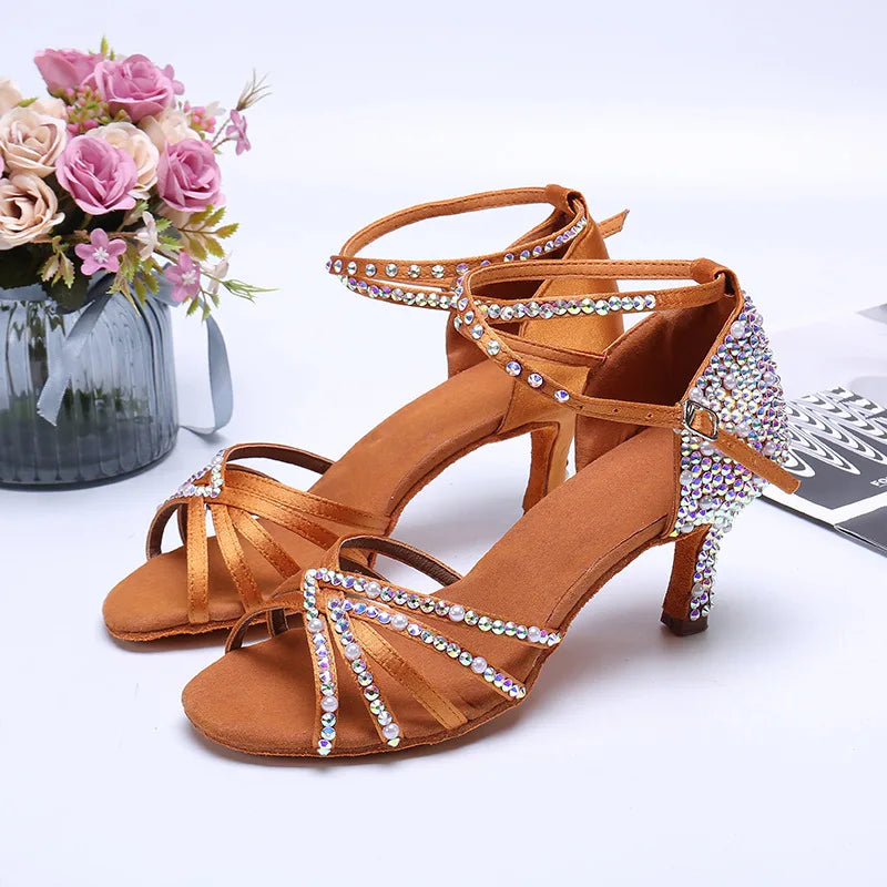 Brown 5cm 7cm Latin Shoes Swing Ballroom Salsa Tango Party Dance Shoes Sandals