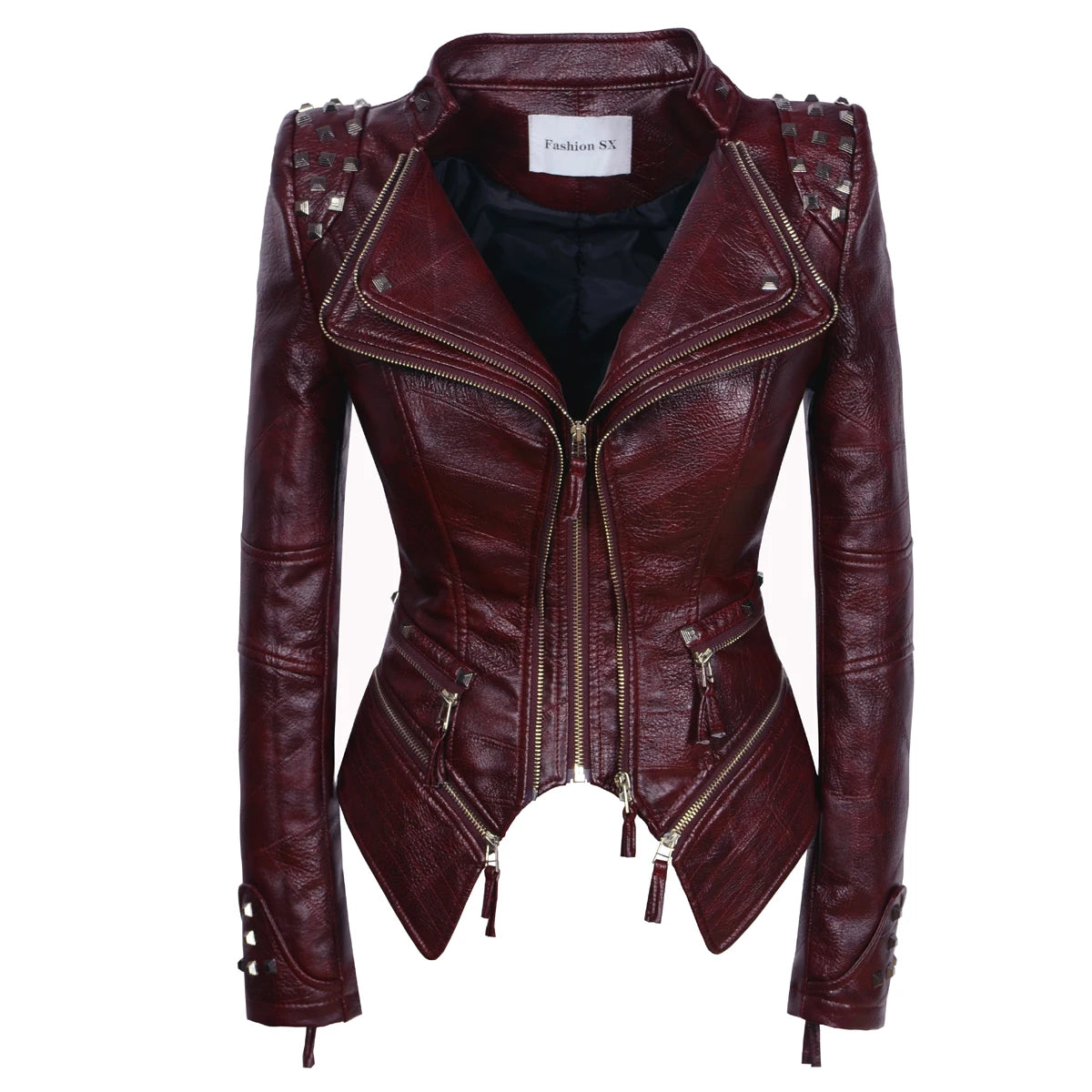 Fashion Women Smooth Motorcycle PU Leather Faux Jacket Long Sleeve