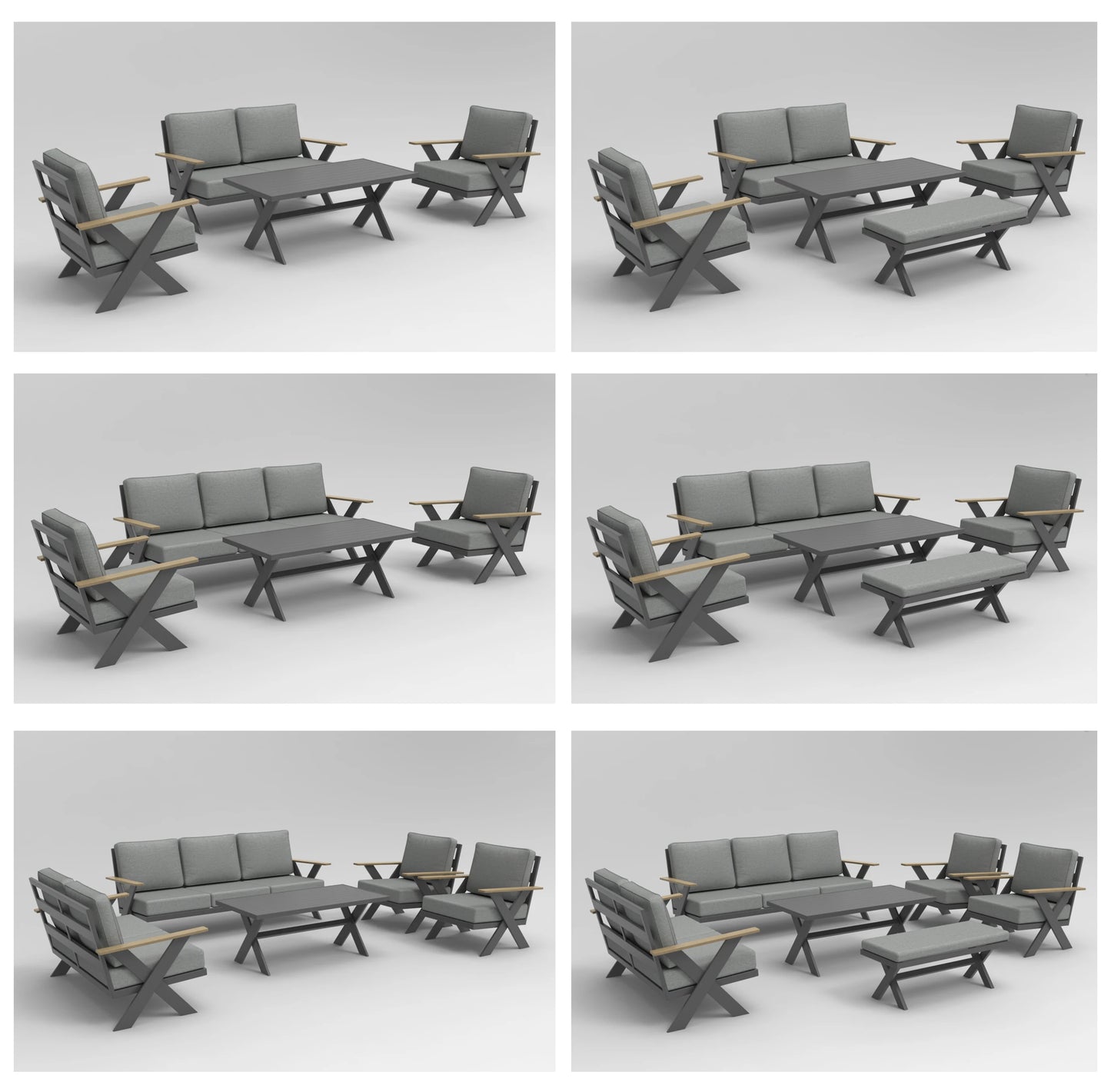 Modern All-Aluminum Outdoor Modular Sofa Set with X-Frame Design and Dining Table Freely Combinable for Farmhouse & Courtyard