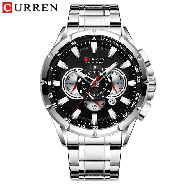 CURREN Men's Luxury Multi-function Quartz Watch Man Stainless Steel Waterproof