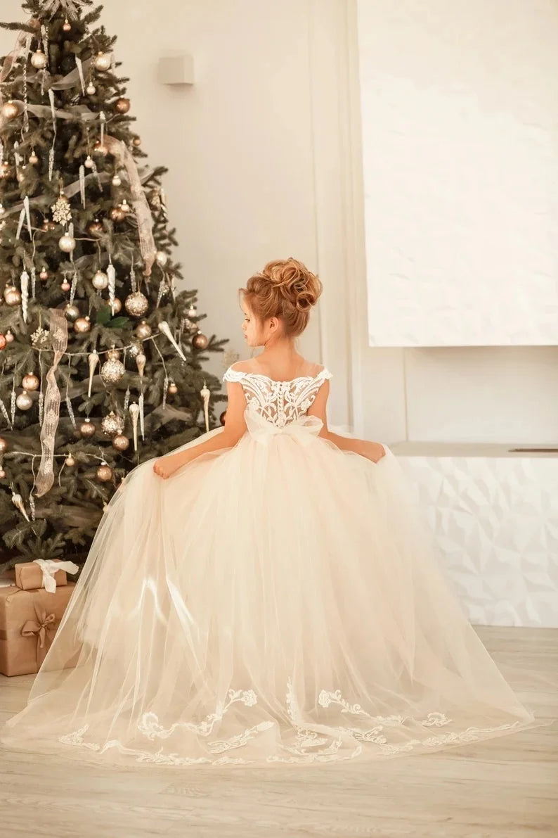 Lace Tulle Princess Flower Girl Dress