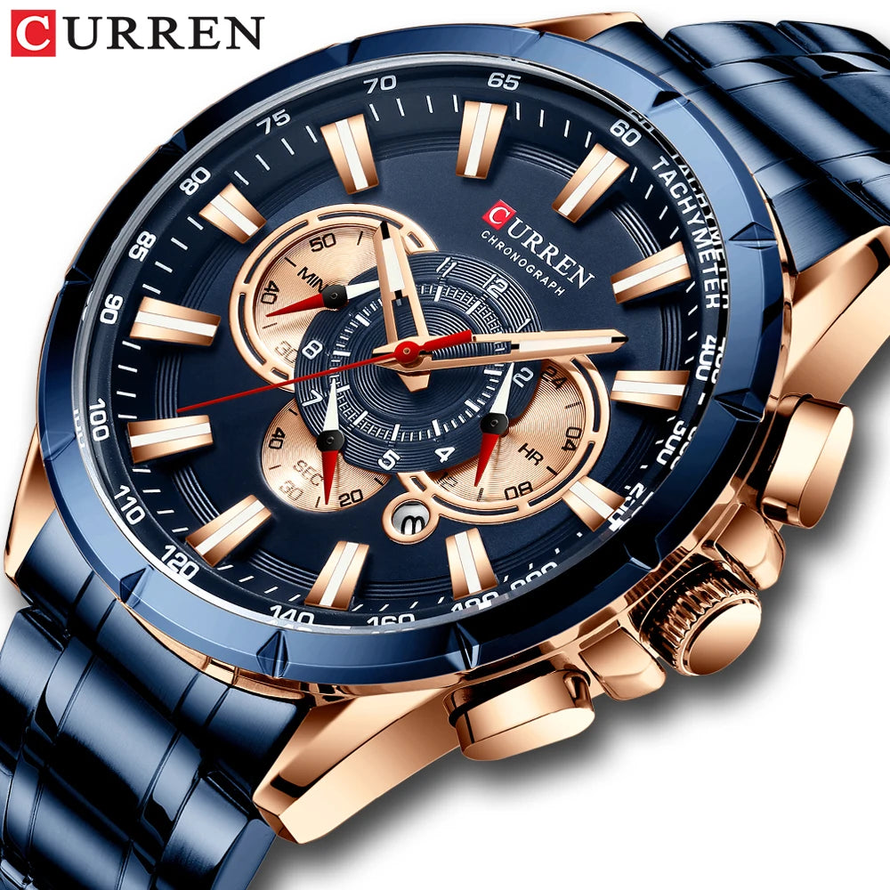 CURREN Men's Luxury Multi-function Quartz Watch Man Stainless Steel Waterproof