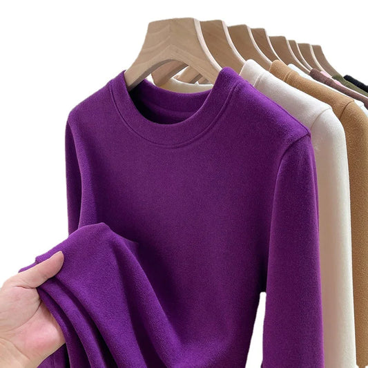 Women's Breathable Knitted Long Sleeve Thermal Base T-Shirt Double-Sided Fleece