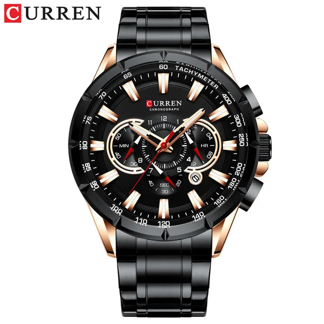 CURREN Men's Luxury Multi-function Quartz Watch Man Stainless Steel Waterproof