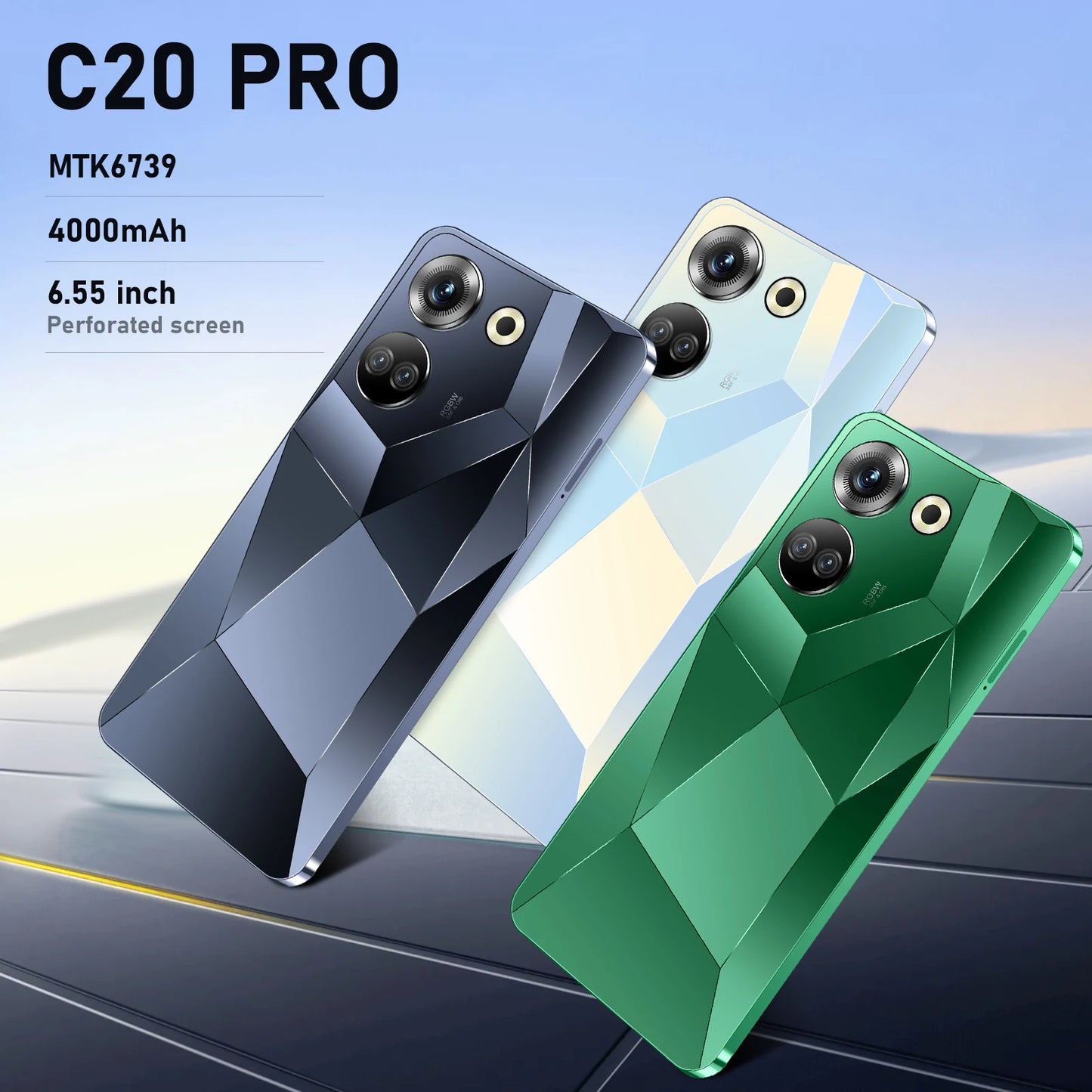 Brand New C20pro Version Android 14.0 HD Screen Dual SIM Card LTE Cellular 3G OTG Fingerprint Fast Charging 5g Smartphone