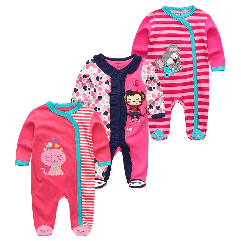 0-12Months Baby Rompers Newborn Pajamas Girls Boys 100% Cotton Long Sleeve 1/2/3 Pieces