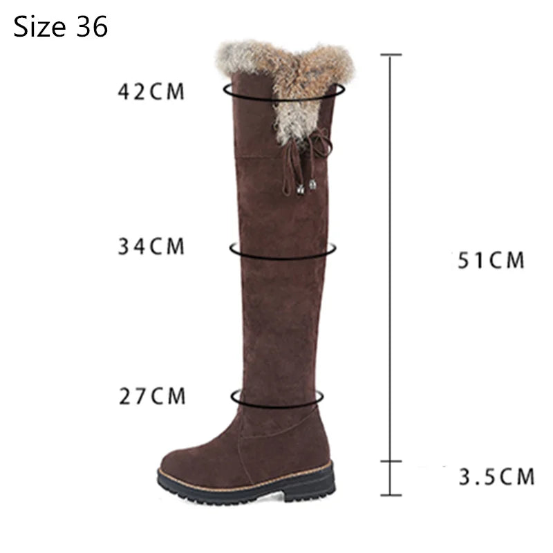 Women Warm Winter Snow Boots Shoes Suede Knee High Low heels Warm Fur