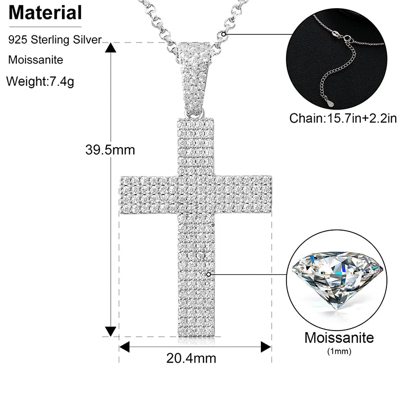 Moissanite Men Women Hip Hop Cross Pendant 925 Sterling Silver Material Fine Jewelry