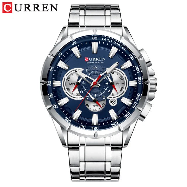 CURREN Men's Luxury Multi-function Quartz Watch Man Stainless Steel Waterproof