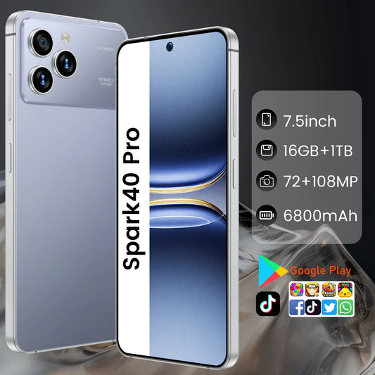 Spark40 Pro 7.3 Inch Android 14 5G LTE Deca Core 108MP HD LCD Dual SIM 16GB+1TB Spanish Smartphone