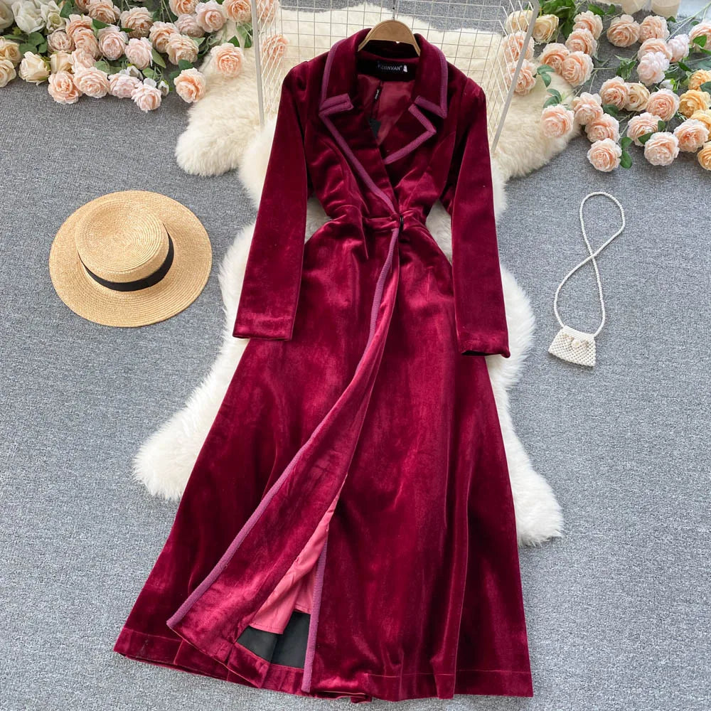 Fall Elegant Turn-down Collar Slim Casual Midi Dress For Women Shift Lace Dress