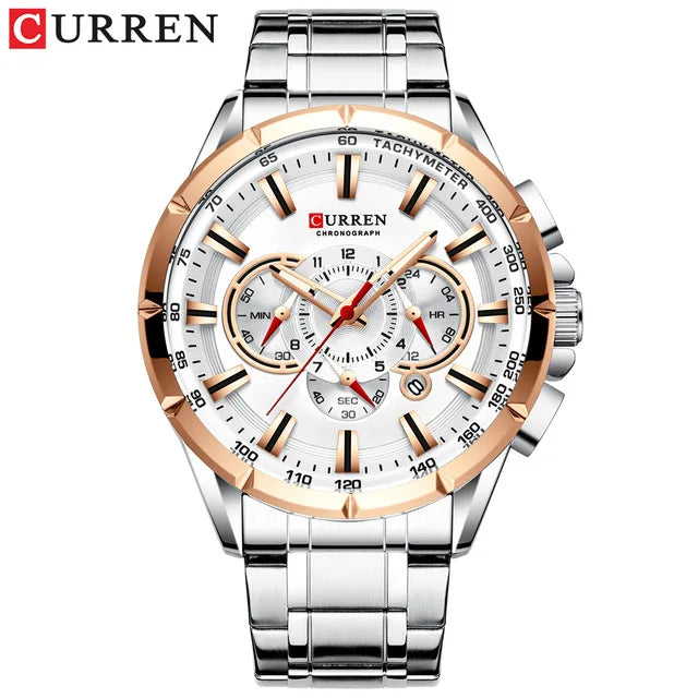 CURREN Men's Luxury Multi-function Quartz Watch Man Stainless Steel Waterproof