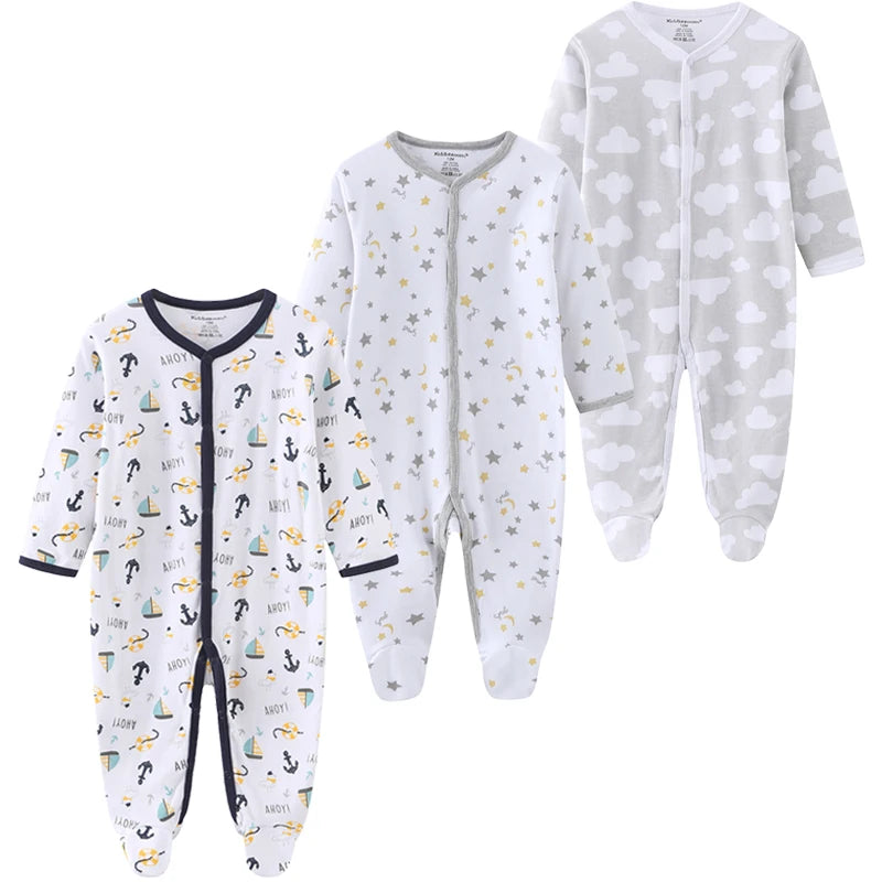 0-12Months Baby Rompers Newborn Pajamas Girls Boys 100% Cotton Long Sleeve 1/2/3 Pieces