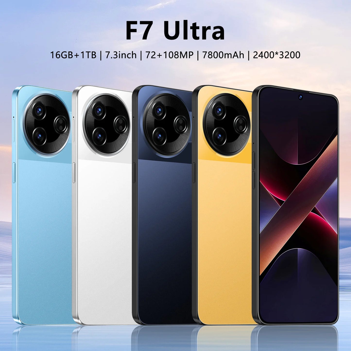 Latest Style F7 Ultra  Original Smart Mobile Phone 7.3-inch HD Screen MTK Dimensity Series CPU 16GB+1TB 108MP Rear Camera