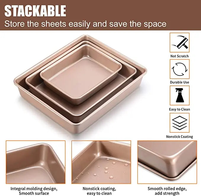 Deep Baking Pan Rectangular Non Stick Carbon Steel Bakeware Biscuit Bread Loaf kit