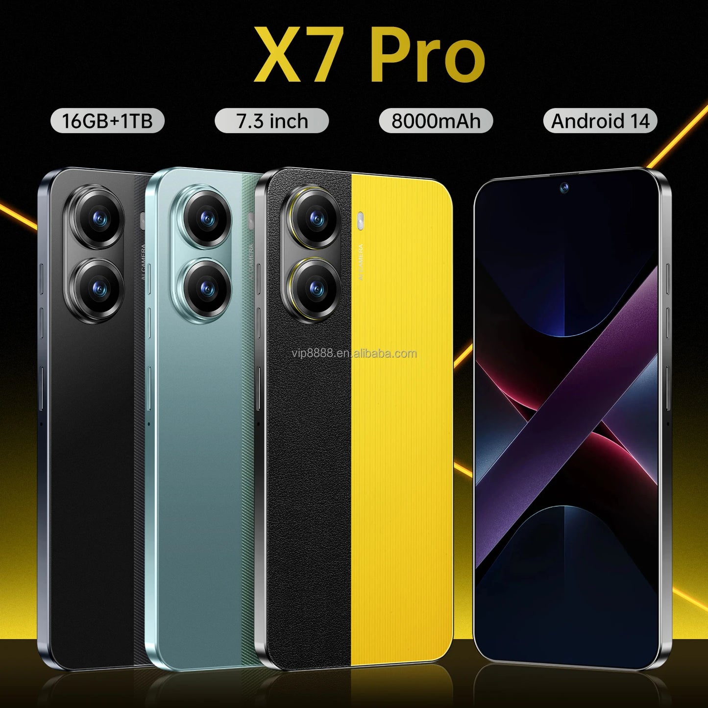 High Quality X7 Pro 16+1TB Smartphone 7.3 Inch Big Screen Android 14 Cellphones Mobile