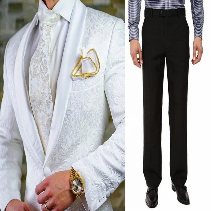 Groom Tuxedos Shawl Satin Lapel Men Suits 2 Pieces Wedding Bridegroom (Jacket + Pants + Tie)