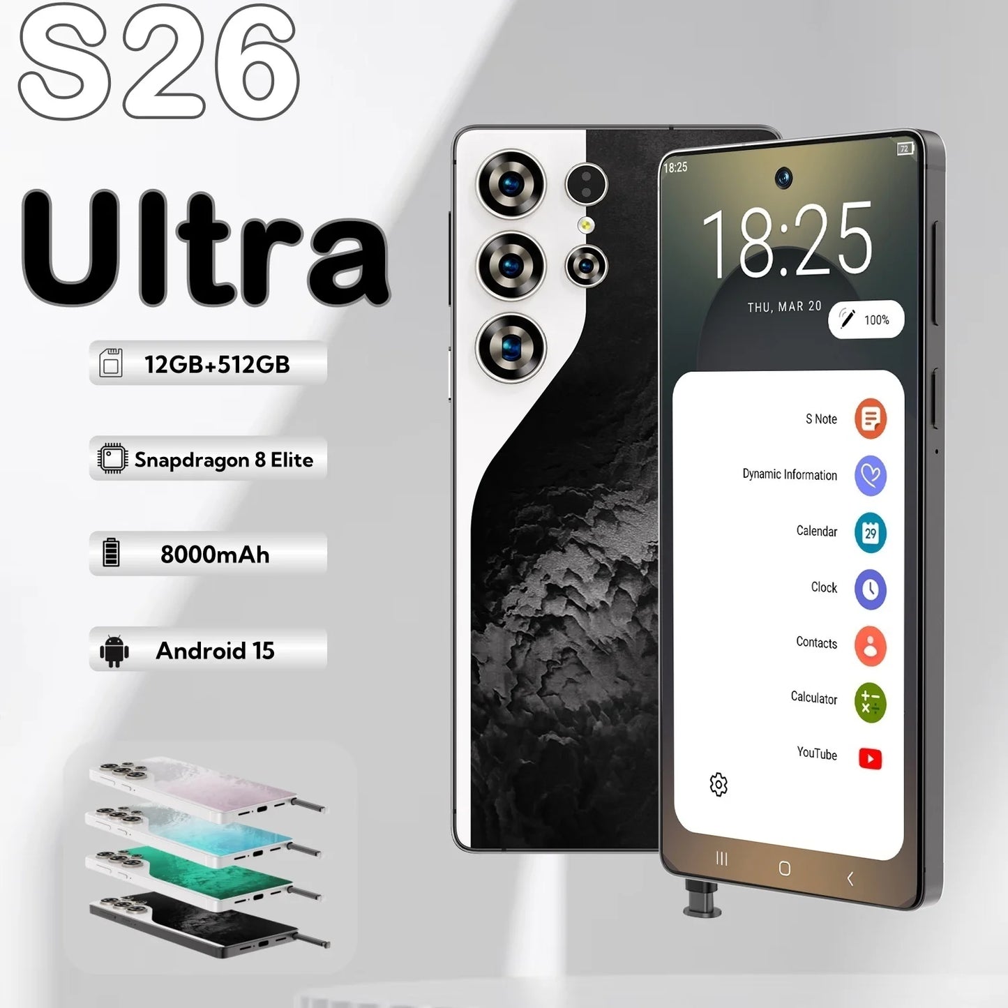 S26 Business Smartphone 5G Dual SIM 108MP Rear Camera Ultra HD Display 8000mAh Battery Octa Deca Core MTK Global 512GB Supports