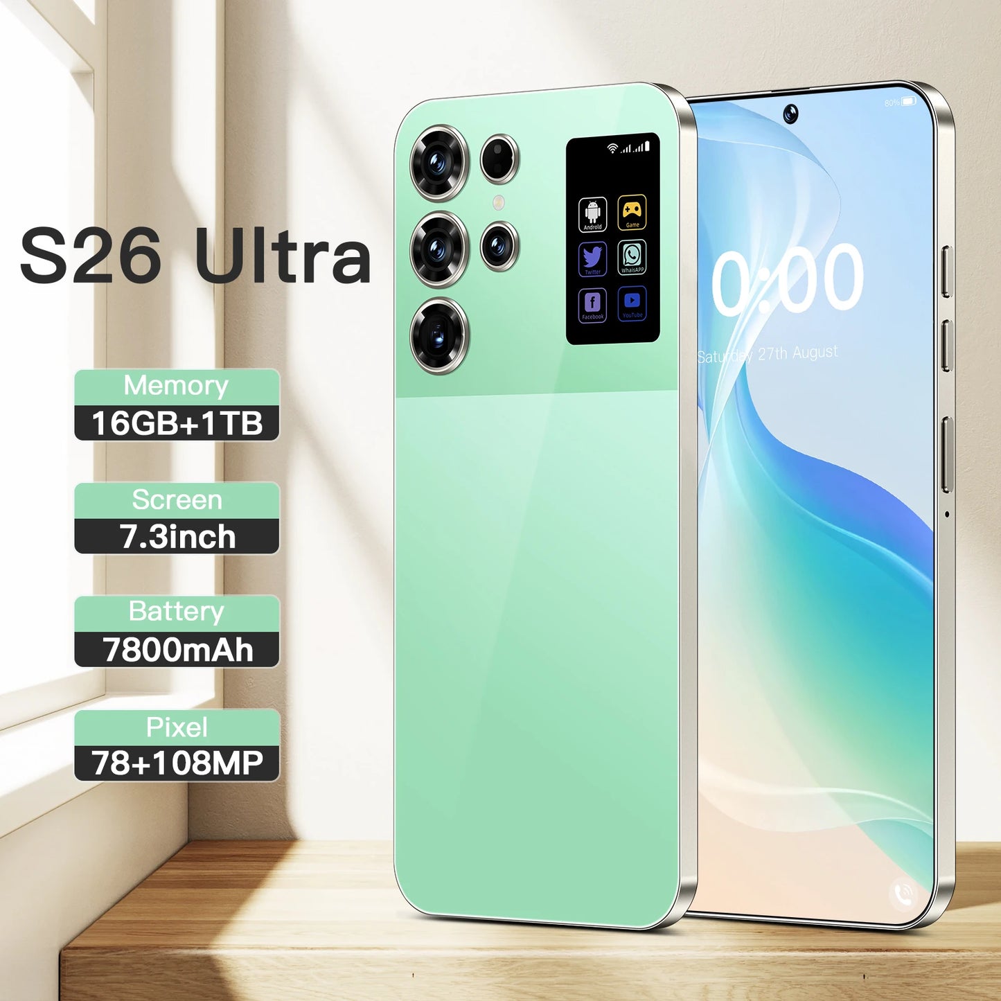 2025 New Original S26 Ultra 5G Smartphone 7.3 Inch HD 16GB+1TB Dual Card Unlocked Android 14.0 Deca Core Global Version Spanish