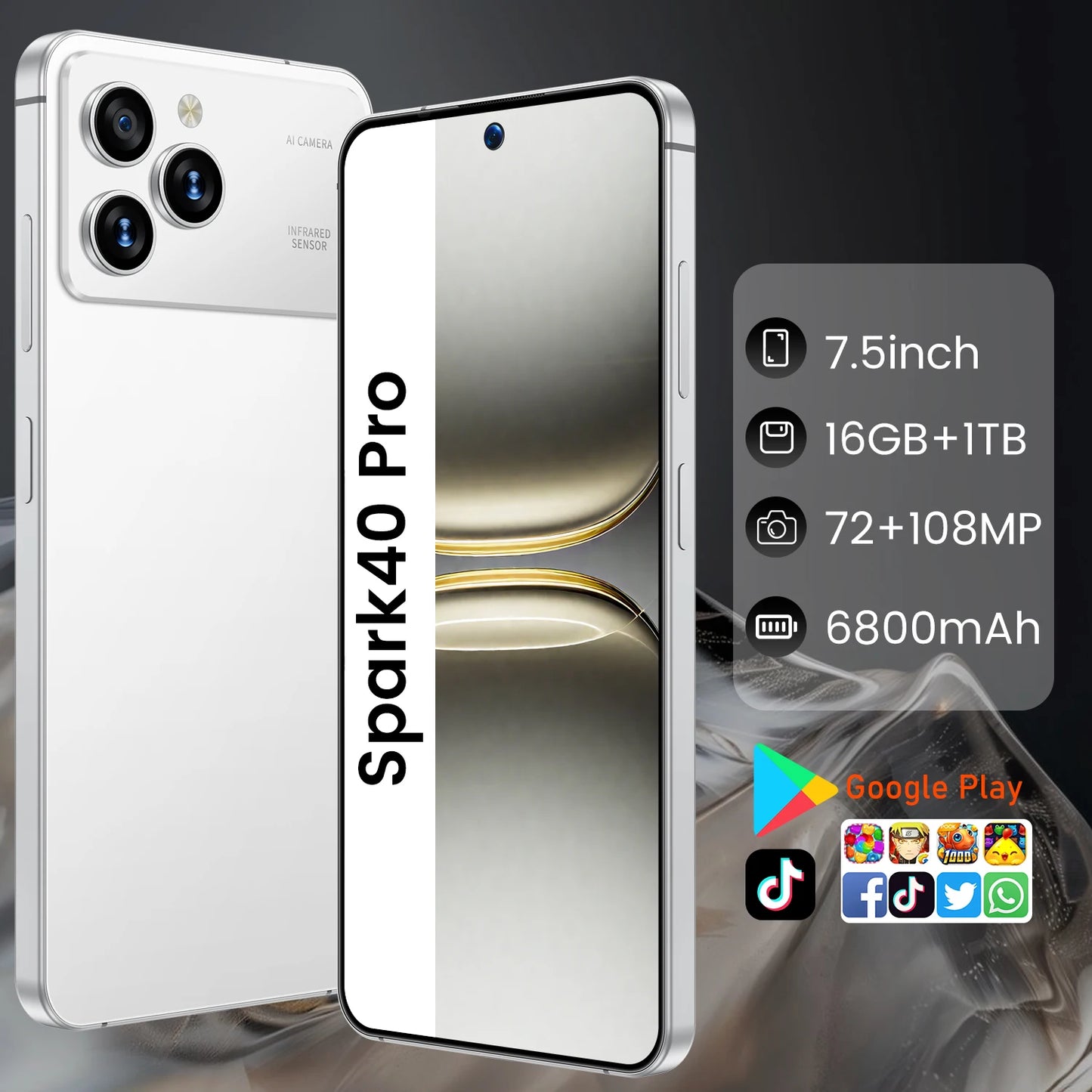 Original Pro Spark 40 Smartphones 16GB+1TB 5G Dual SIM Cellphone Mobile Phone