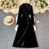 Fall Elegant Turn-down Collar Slim Casual Midi Dress For Women Shift Lace Dress