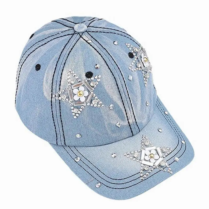 Women's Shiny Bling Denim Diamonds Hat Sparkling Rhinestone Baseball Cap