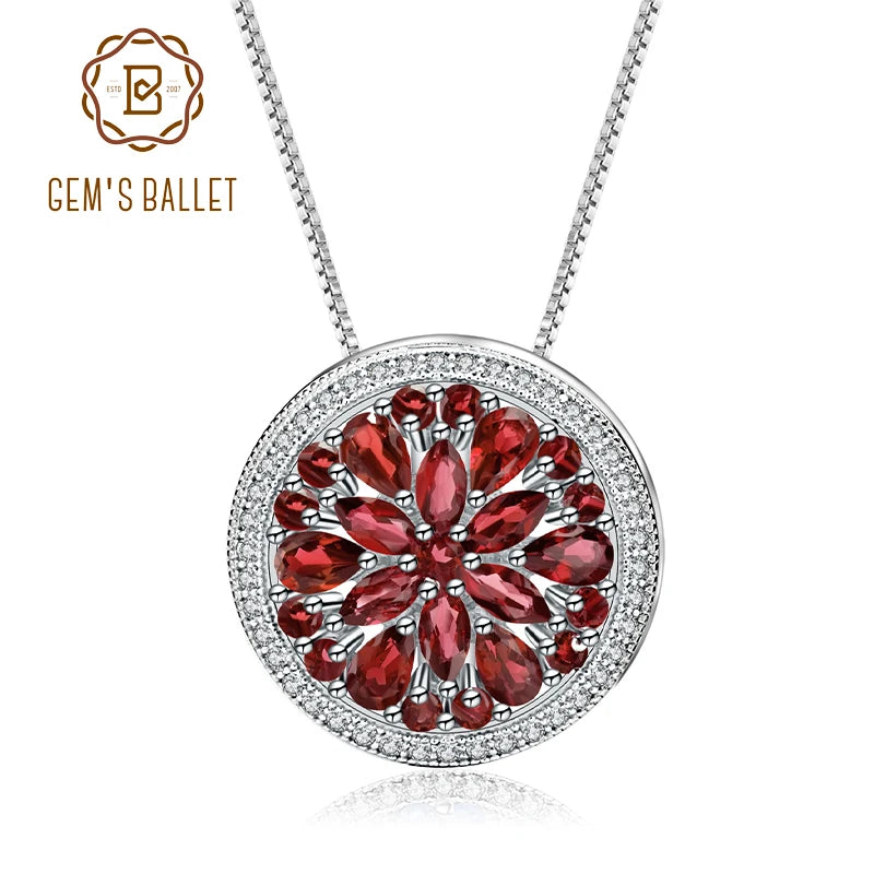 GEM'S BALLET Women's Natural Red Garnet Gemstone Necklace Pendant 925 Sterling Sliver Fine Jewelry