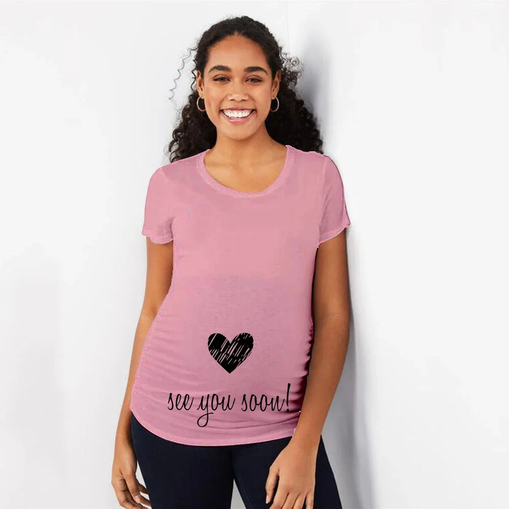 See You Soon Summer Tees Women T-shirts Slim Maternity Funny Letter Tops O-Neck Pregnancy T-shirts for Pregnant Women