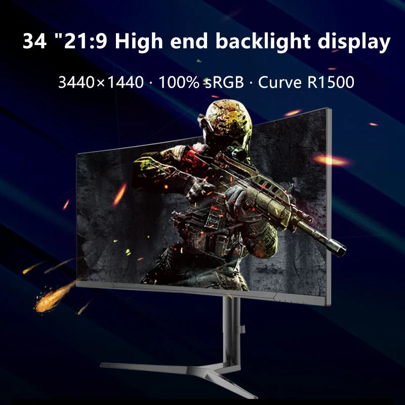 34 Inch Curved Screen Gaming Monitor 100hz 4k 3440*1440 Super Wide R1500 LED Computer Monitor Pc for Game
