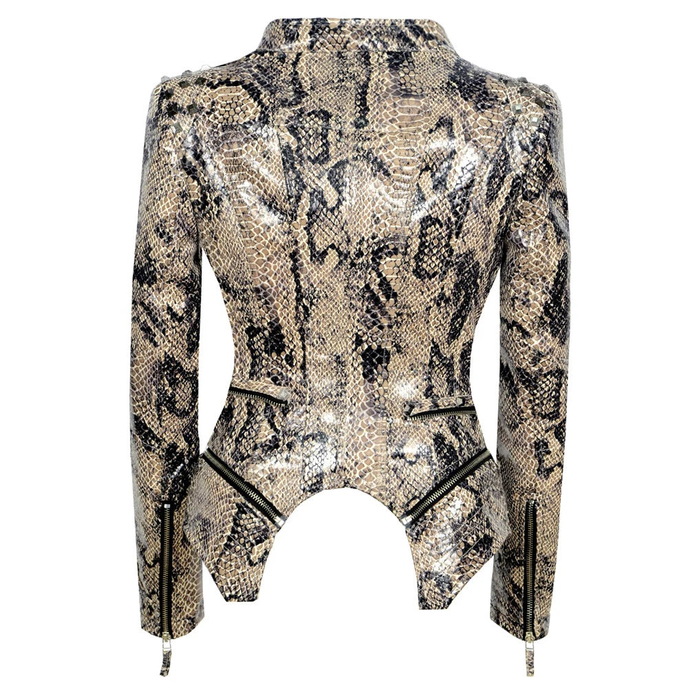 Fashion Women Smooth Motorcycle PU Leather Faux Jacket Long Sleeve