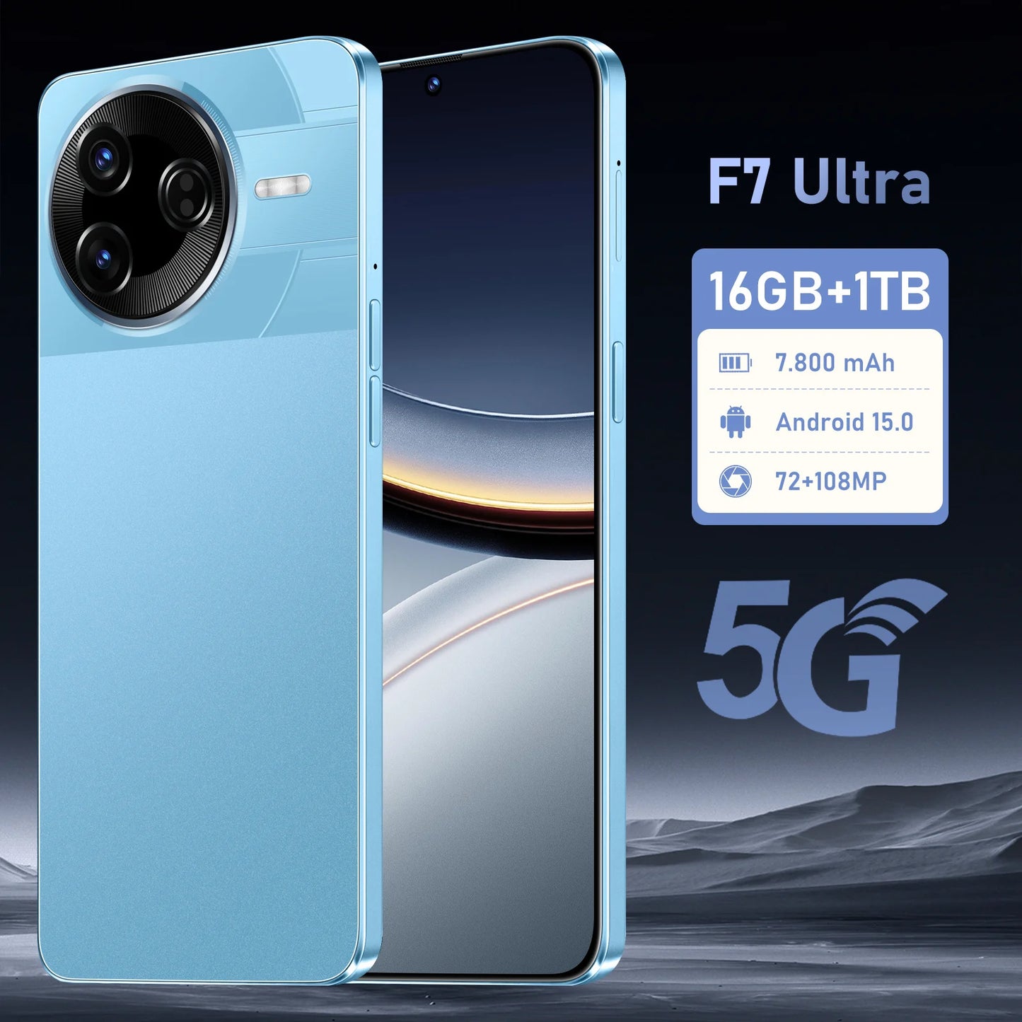 Preferred Ultra 5G F7 - Deca Core CPU 108MP Camera Android 15 System 16GB Large Storage HD Screen LTE CDMA