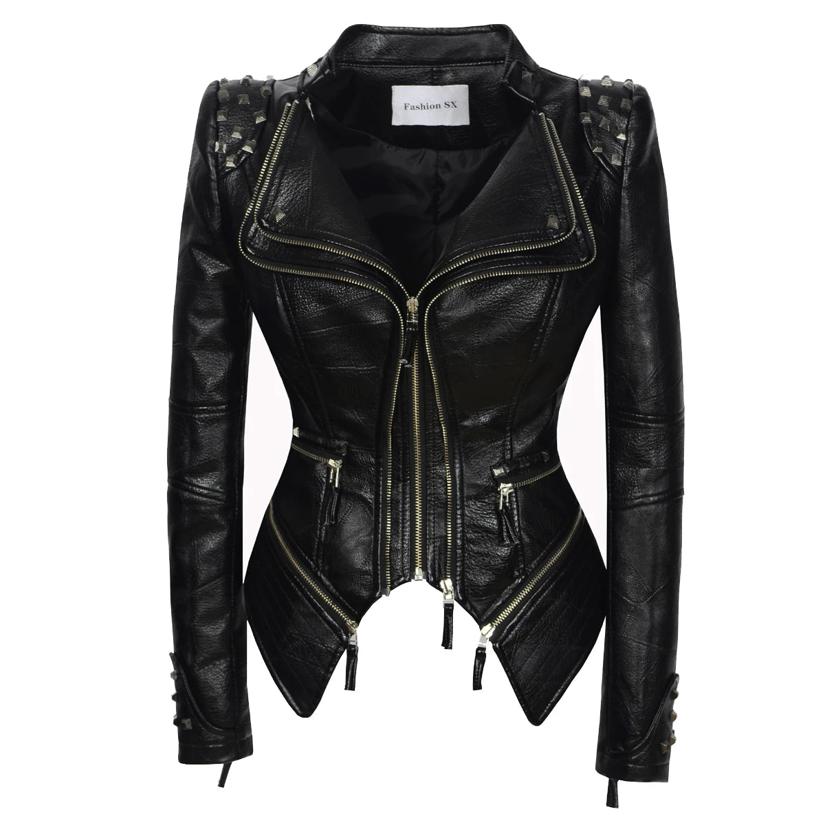 Fashion Women Smooth Motorcycle PU Leather Faux Jacket Long Sleeve