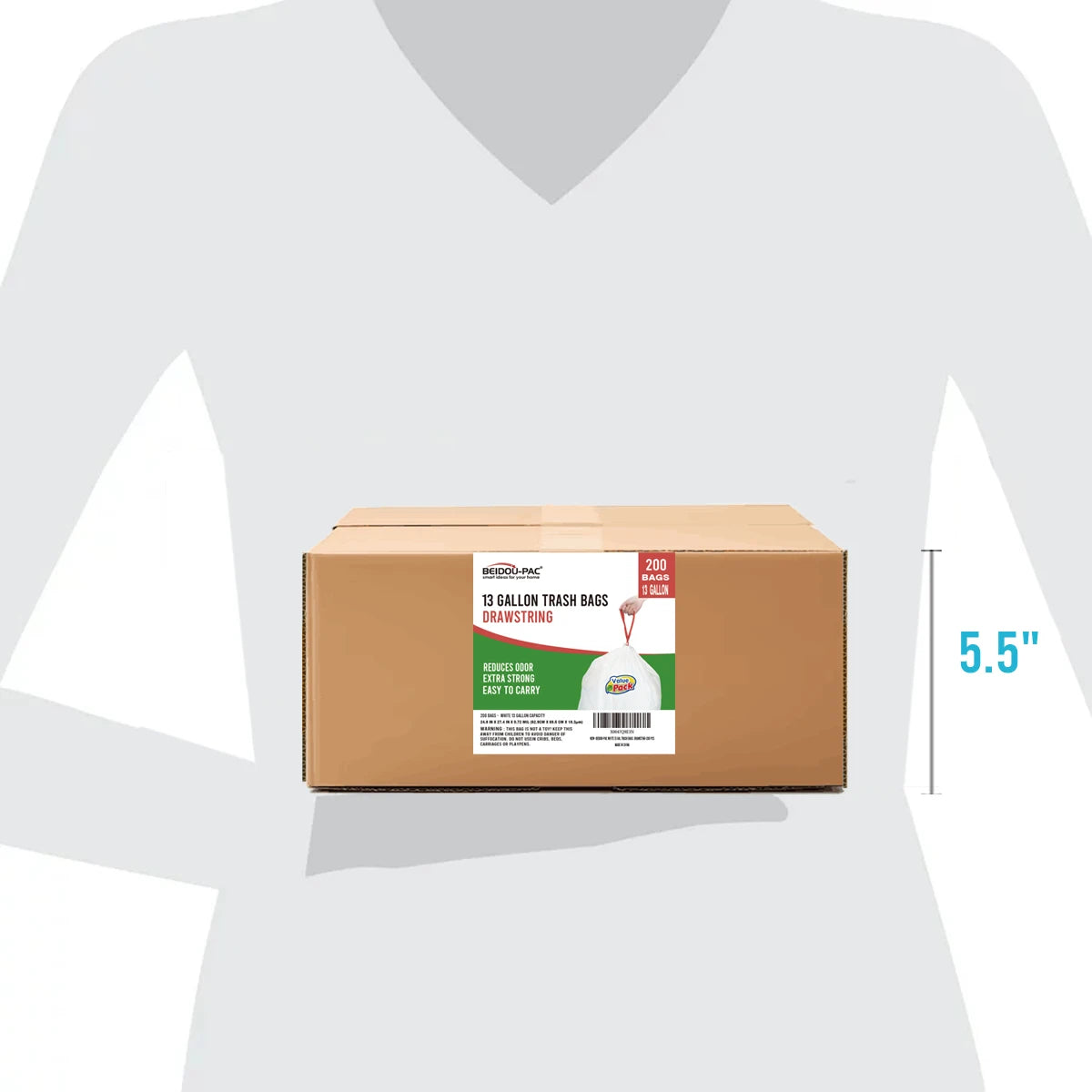 BEIDOU-PAC Tall Kitchen Drawstring Trash Bags 13 Gallon, 200 Count, Heavy Duty White & Unscented Can Liners