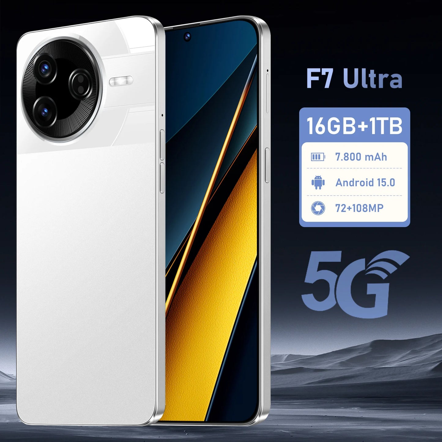 Preferred Ultra 5G F7 - Deca Core CPU 108MP Camera Android 15 System 16GB Large Storage HD Screen LTE CDMA