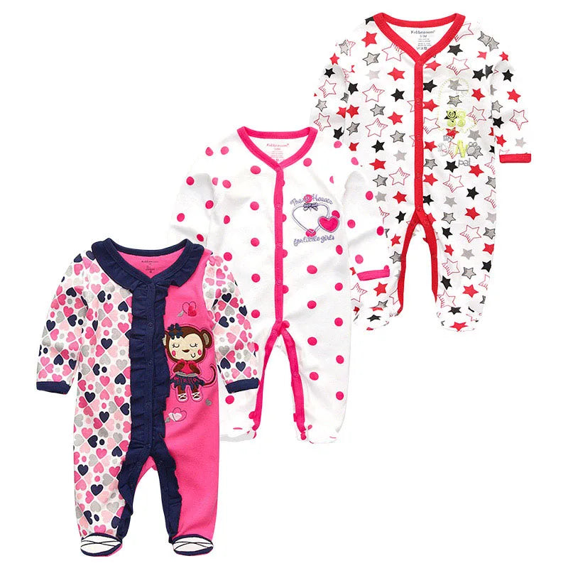 0-12Months Baby Rompers Newborn Pajamas Girls Boys 100% Cotton Long Sleeve 1/2/3 Pieces