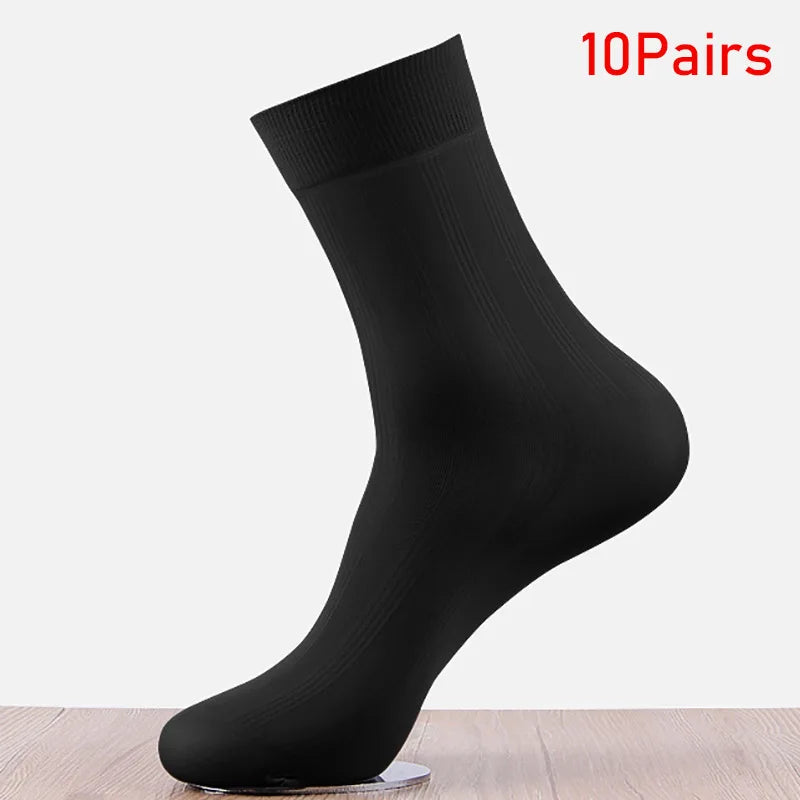 10pairs Bamboo Fiber Silk Men's Summer Socks Thin Stripe Breathable
