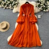 Spring Vintage Tunic Slim Casual Midi Dress For Women Lantern Sleeve Empire Lace Dress