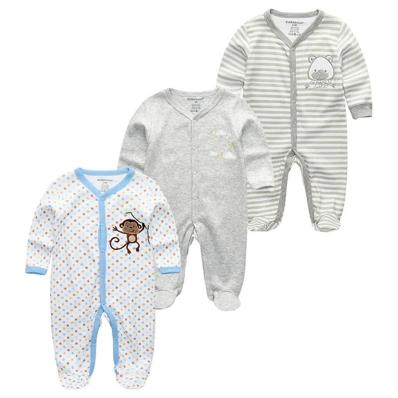 0-12Months Baby Rompers Newborn Pajamas Girls Boys 100% Cotton Long Sleeve 1/2/3 Pieces